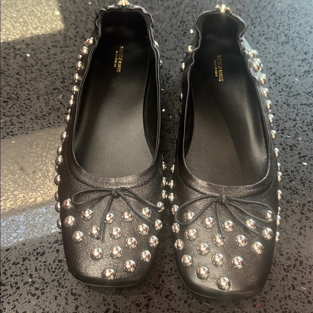 Golden goose Black Leather Flats with Silver Studs